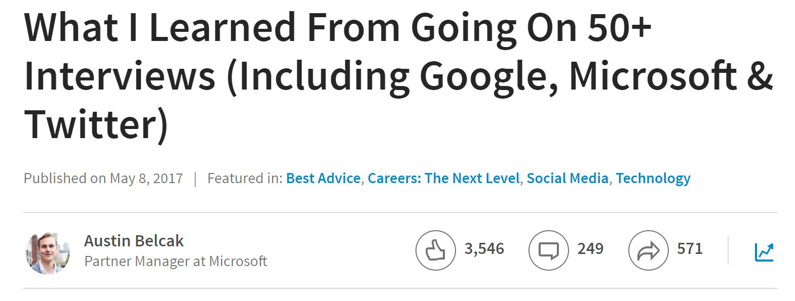 Austin Belcak LinkedIn Article Stats Screenshot