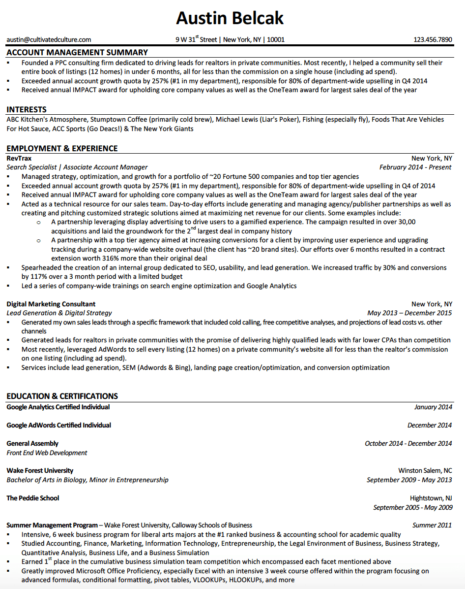 Austin Belcak Resume Example