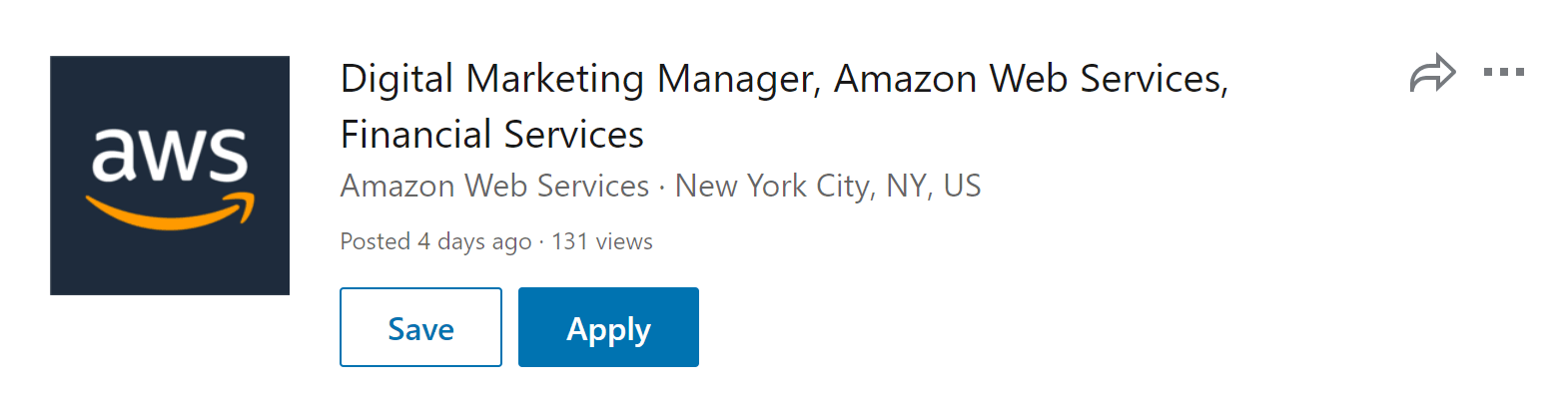 Screenshot of a job description on LinkedIn for Digital Marketing Manager role at Amazon