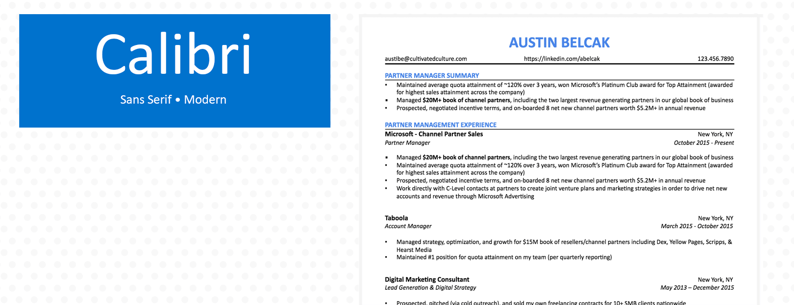 is calibre font for resume