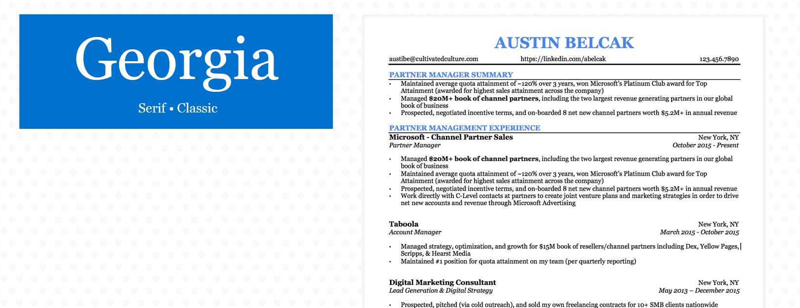 Example of Georgia Font For Resume