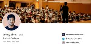 LinkedIn cover photo example with someone speaking to an audience