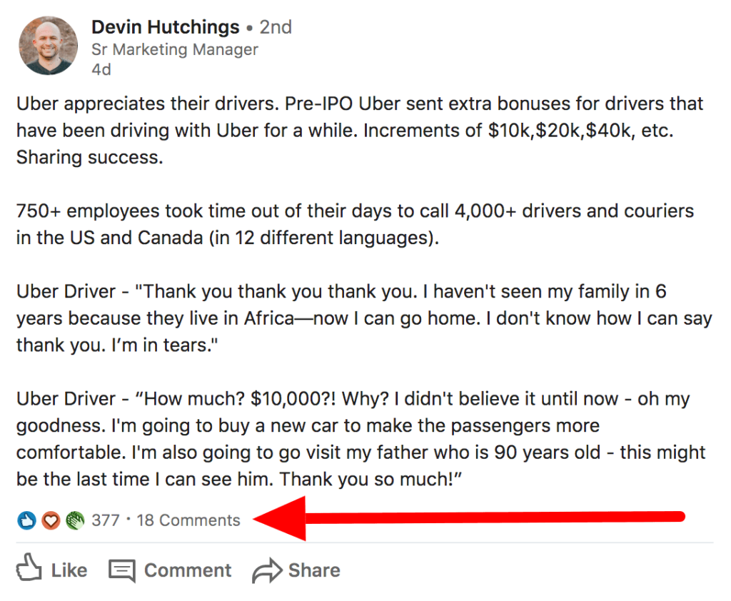 Example Of LinkedIn Post With Traction And Engagement Cultivated Culture