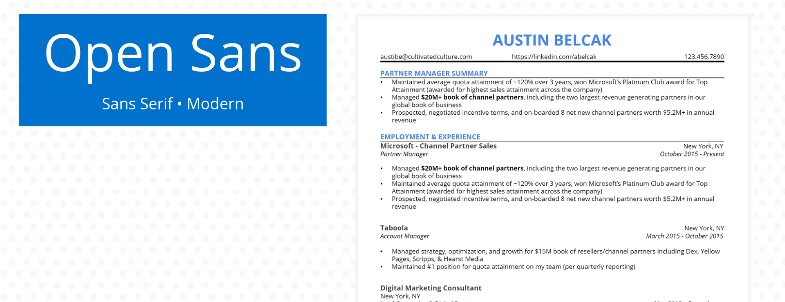 Example of Open Sans Font For Resume