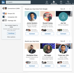 Example of mutual connections screen LinkedIn