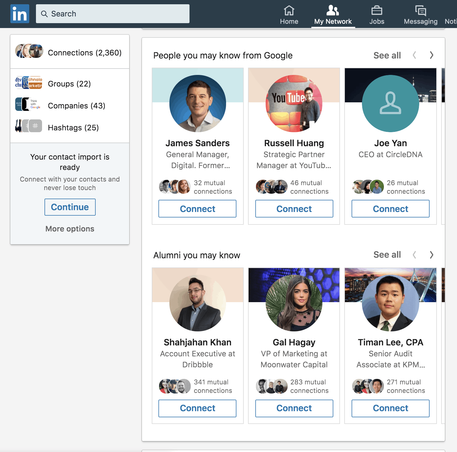 Example of mutual connections screen LinkedIn