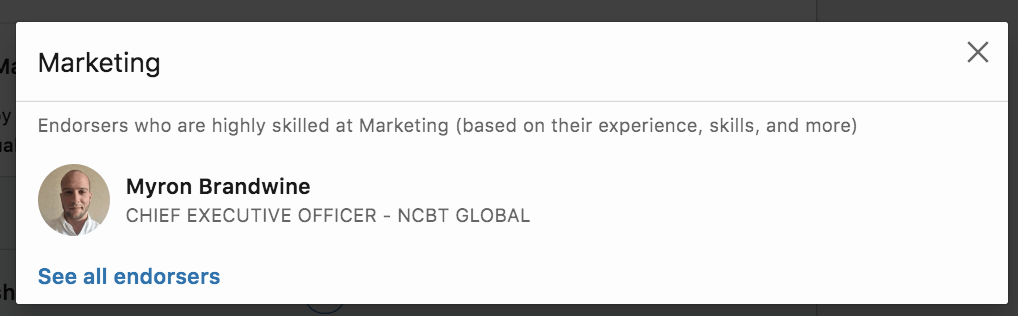 Screenshot of C level LinkedIn endorsement