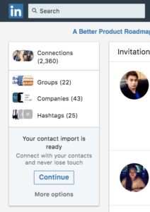 Screenshot of LinkedIn Contact import tool