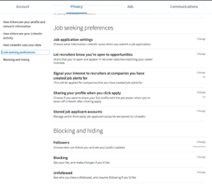 Screenshot of LinkedIn Job Seeking preferences setting