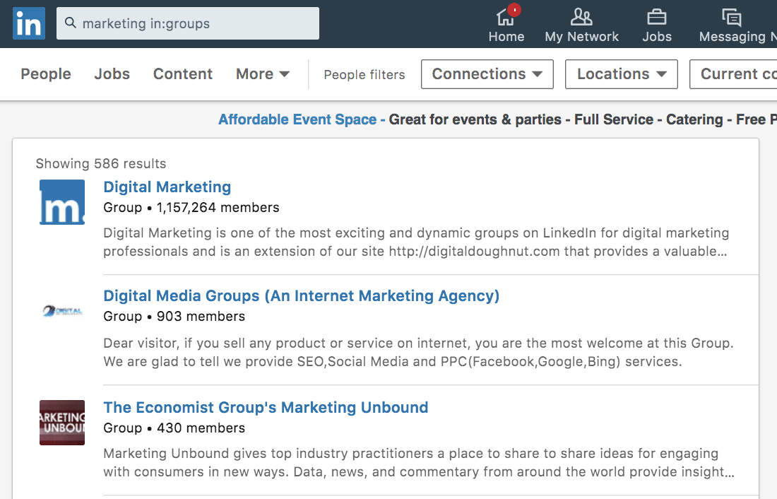 Screenshot of LinkedIn groups