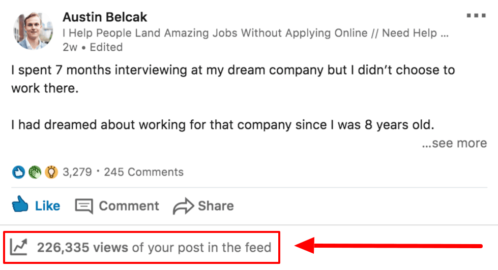 Screenshot of recent LinkedIn post