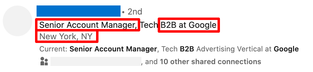 Example of Senior Account Manager Title In LinkedIn Search For Referrals