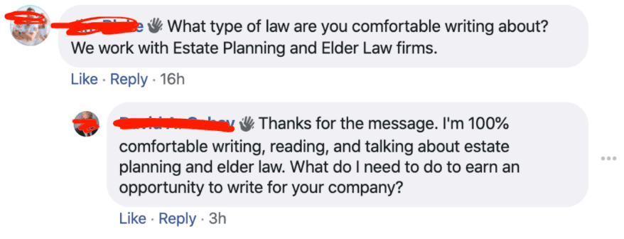 Example of Conversation in Facebook Group