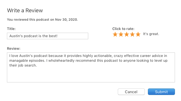 Example of Dream Job System Podcast Review