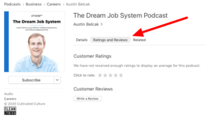 Ratings & Reviews Tab For Dream Job System Podcast