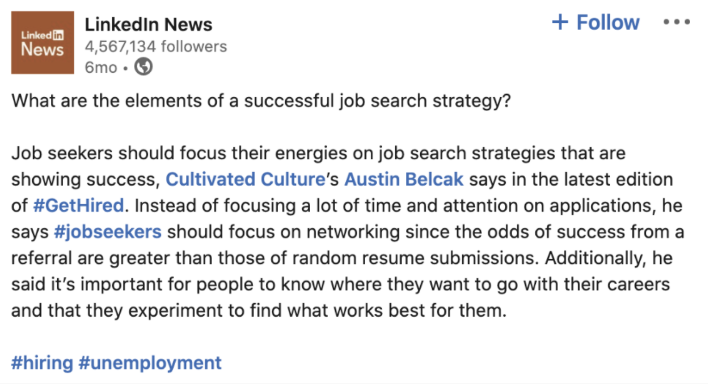 Austin Featured on LinkedIn's Get Hired Feed