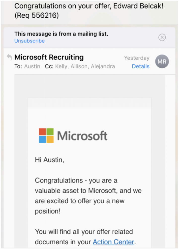 Austin's Offer Letter From Microsoft