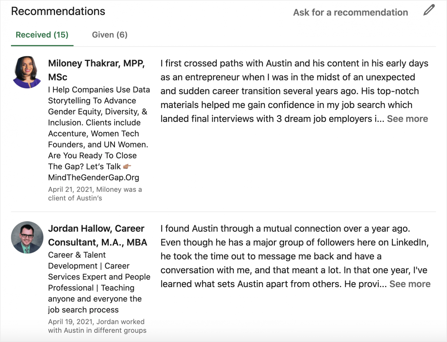some linkedin recommendation examples