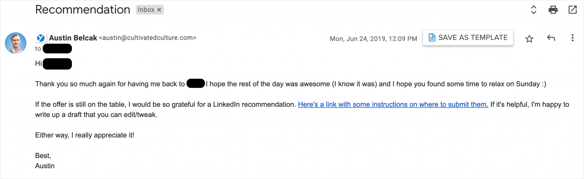 linkedin recommendation examples for classmates