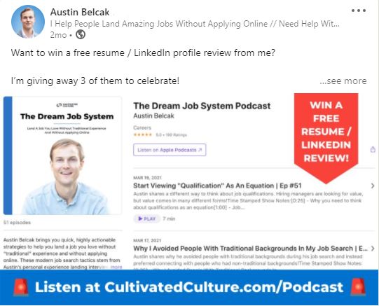Value Added Giveaways LinkedIn Post Example