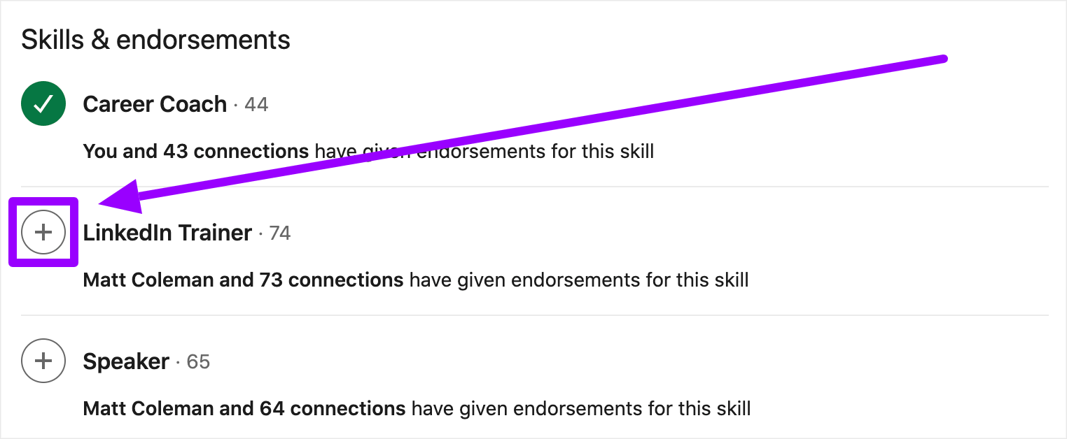 LinkedIn Endorsement Button In Skills Section