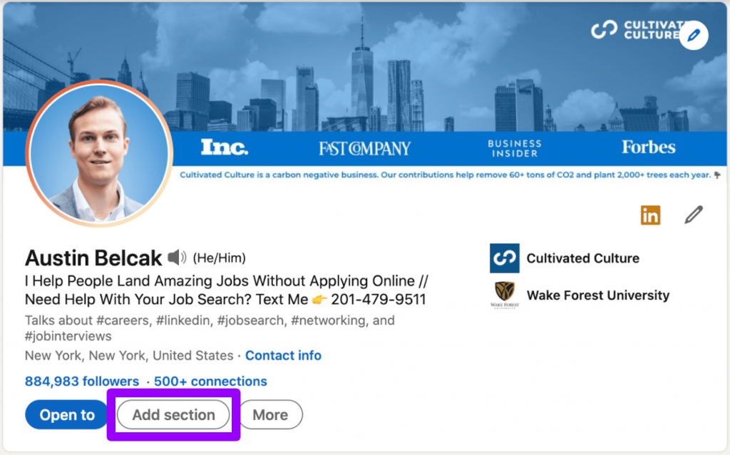 Select Add Section To Display LinkedIn Certification