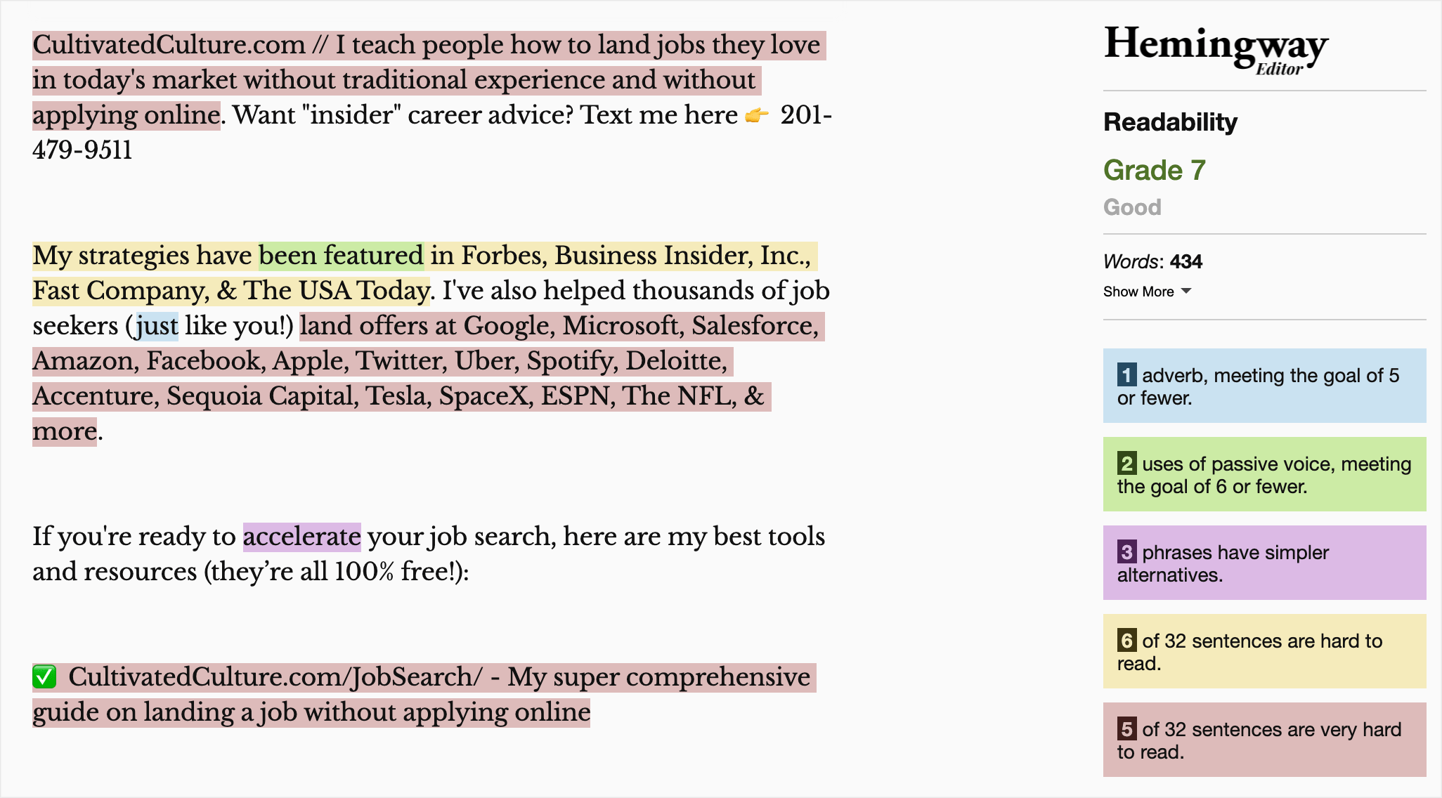 Using Hemingway App To Proofread LinkedIn Summary