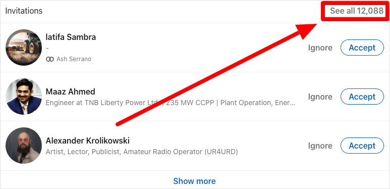 See All Connection Requests Button on LinkedIn