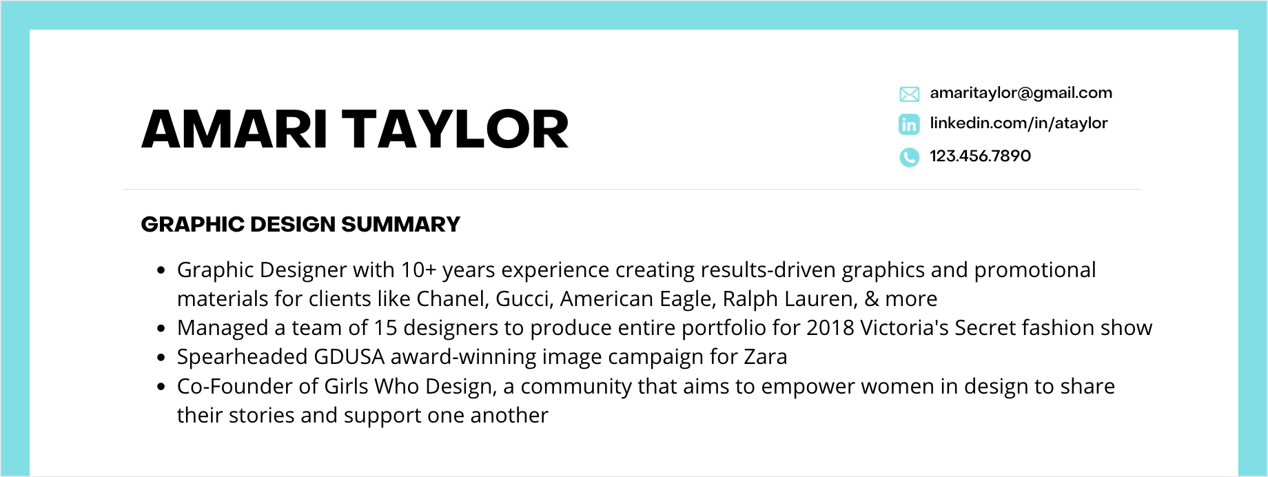 Example of Resume Summary for Graphic Designer