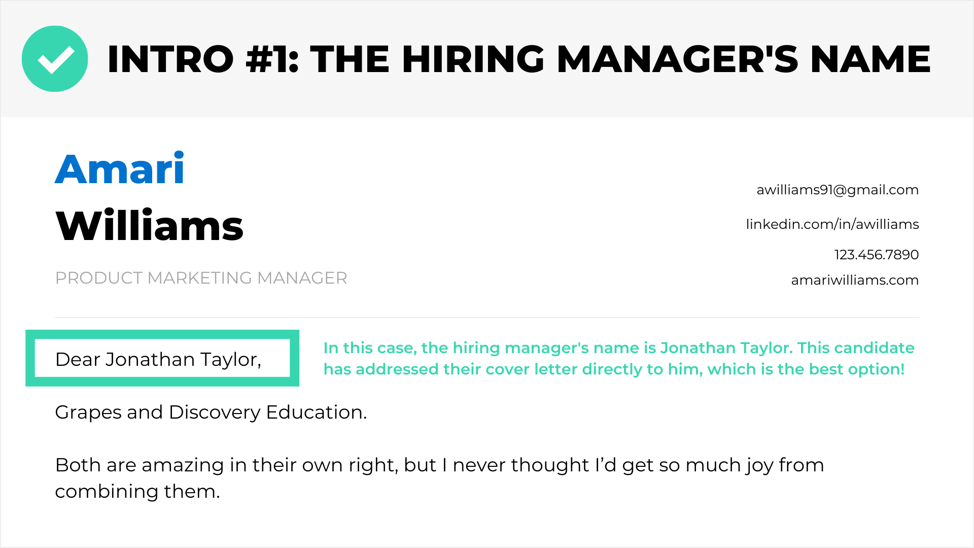 Example of Starting A Cover Letter With The Hiring Manager's Name