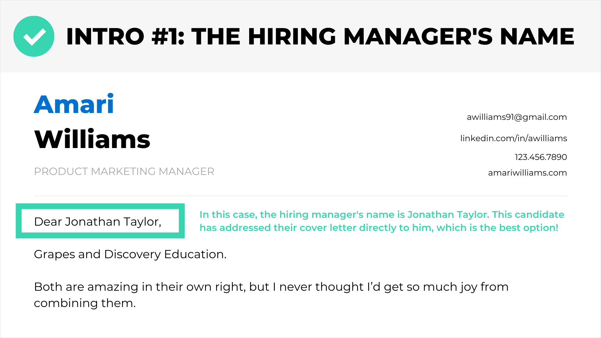 Example of Starting A Cover Letter With The Hiring Manager