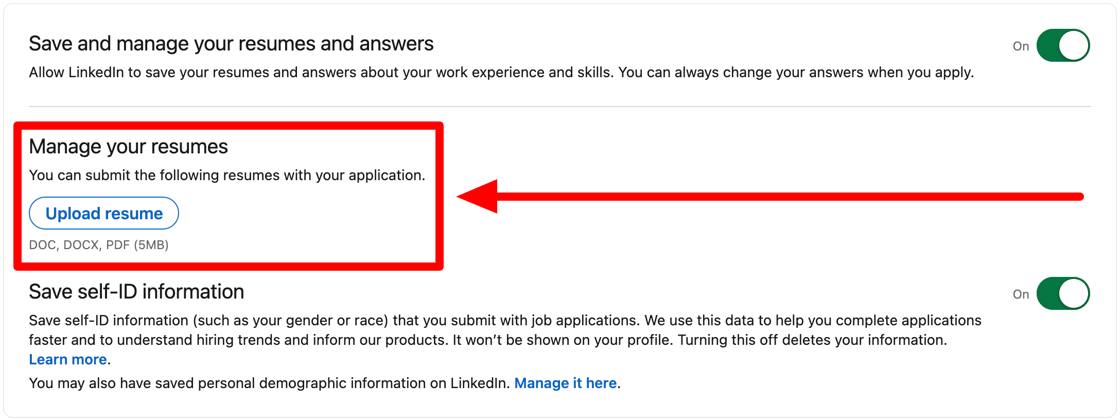Upload Resume to LinkedIn via Job Application Settings