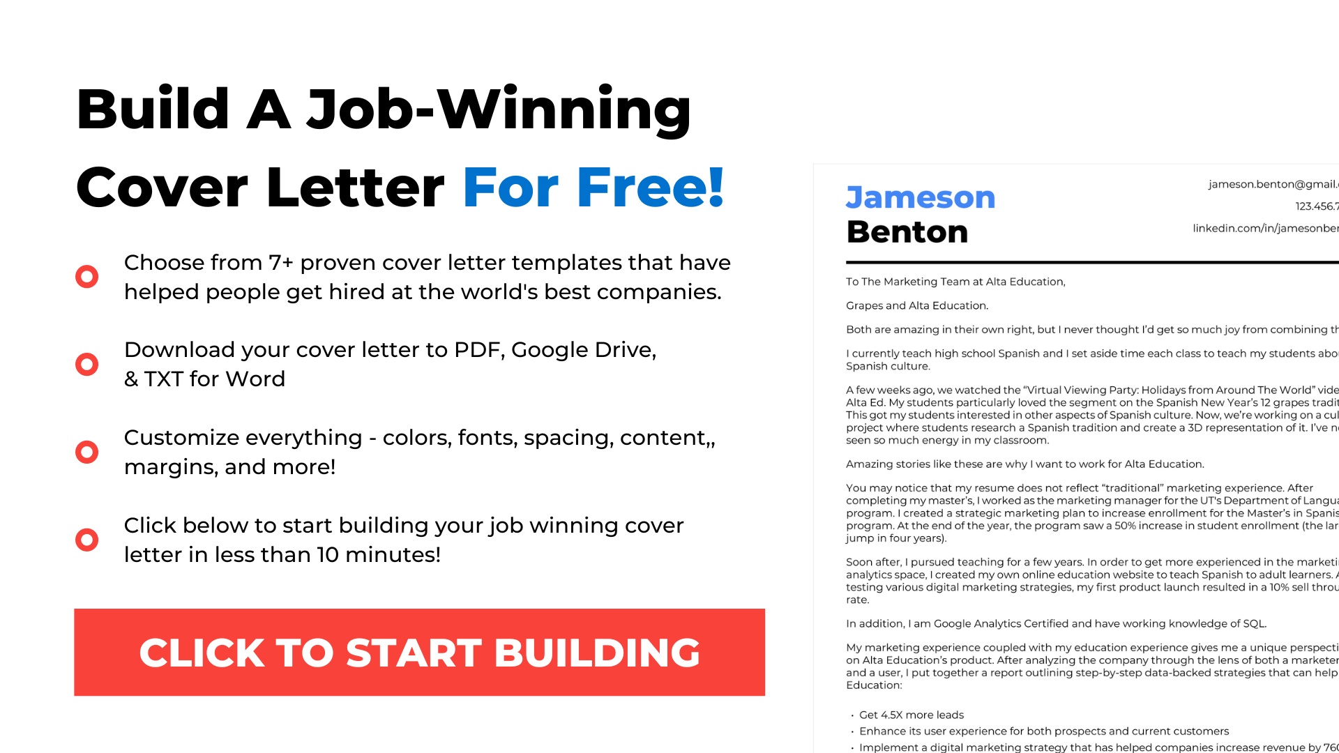 CoverBuild.io - Proven Cover Letter Templates To Build A Job Winning Cover Letter In 10 Minutes Or Less
