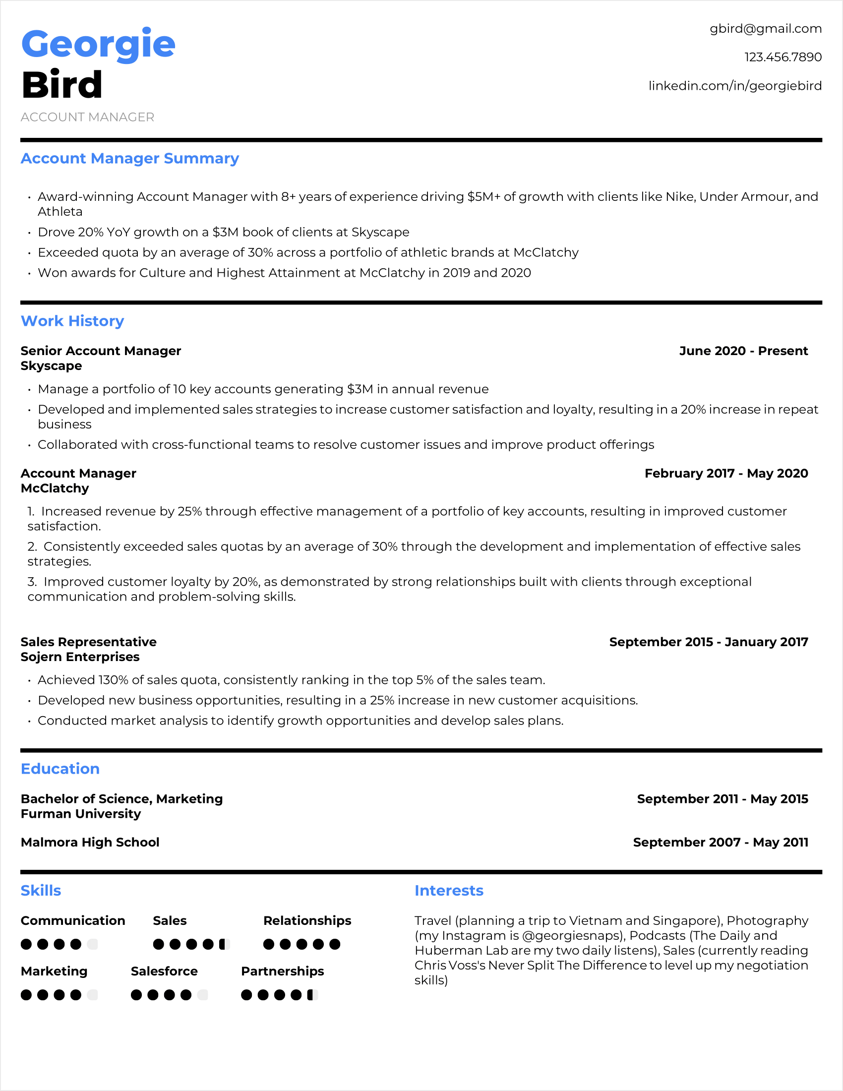 Account Manager Resume Example #1 - Traditional