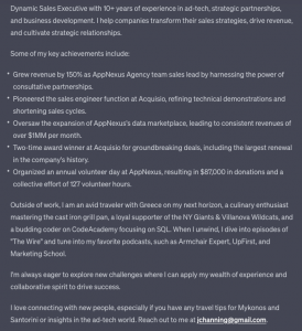 Example LinkedIn Summary Written By ChatGPT
