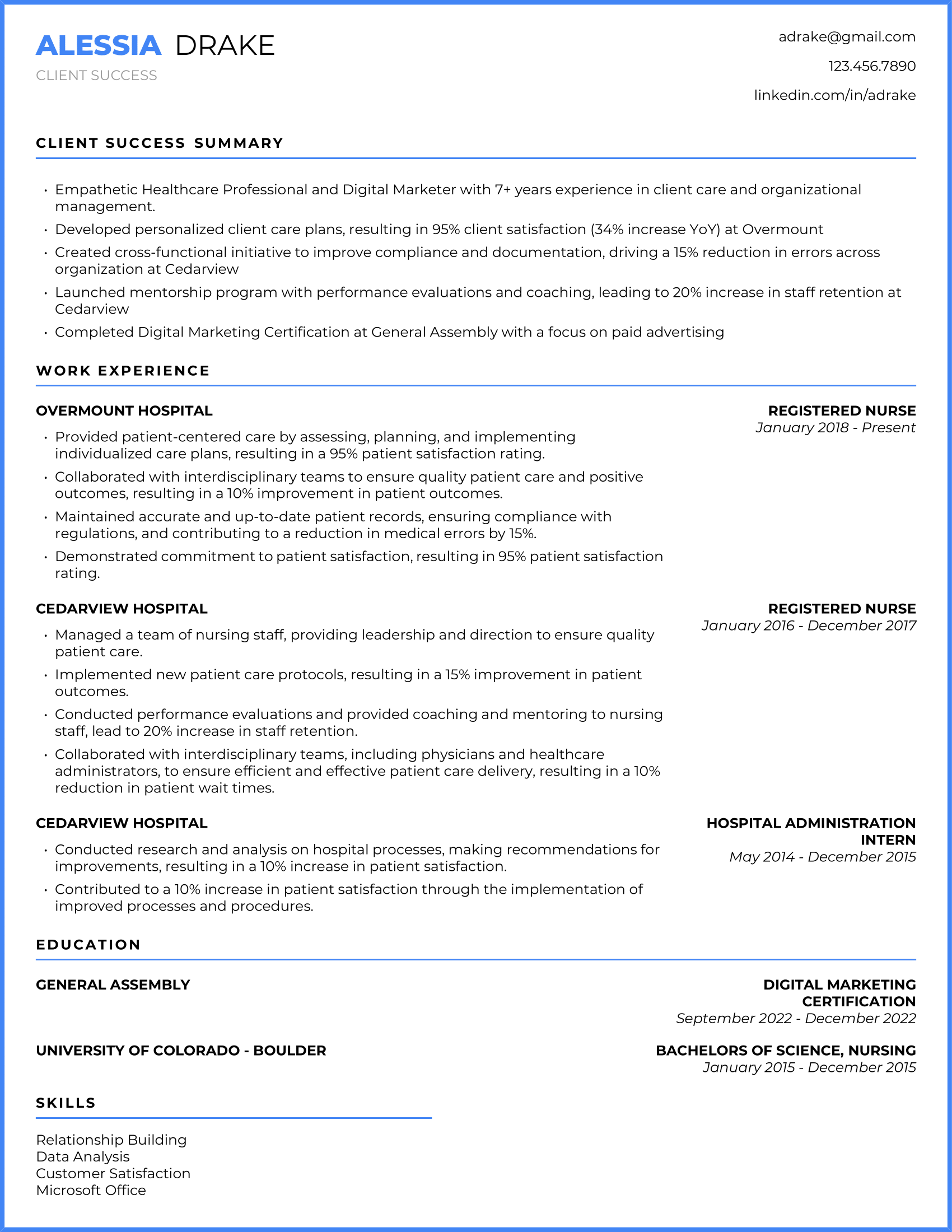 Account Manager Resume Example #2 - Non-Traditional Background