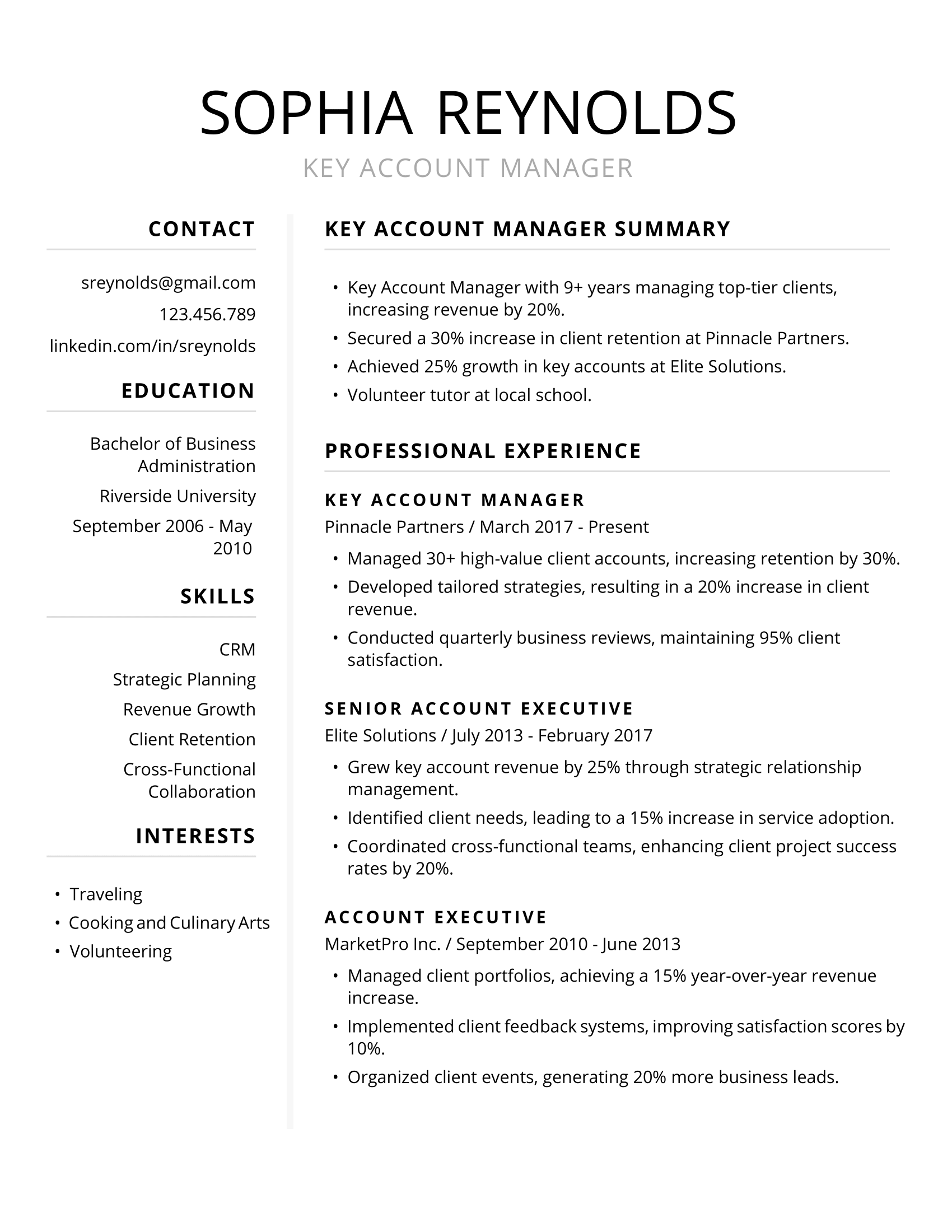 Key Account Manager Resume Example