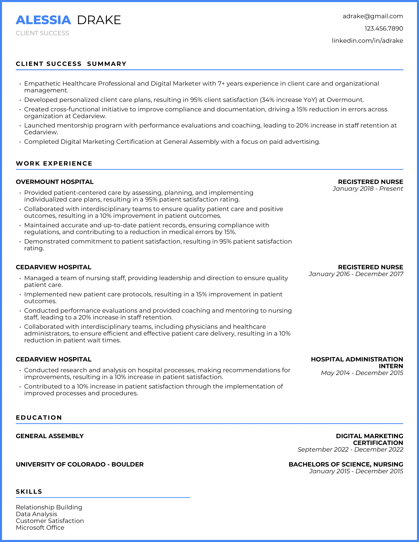 New Account Manager Resume Example For Non-Traditional Background