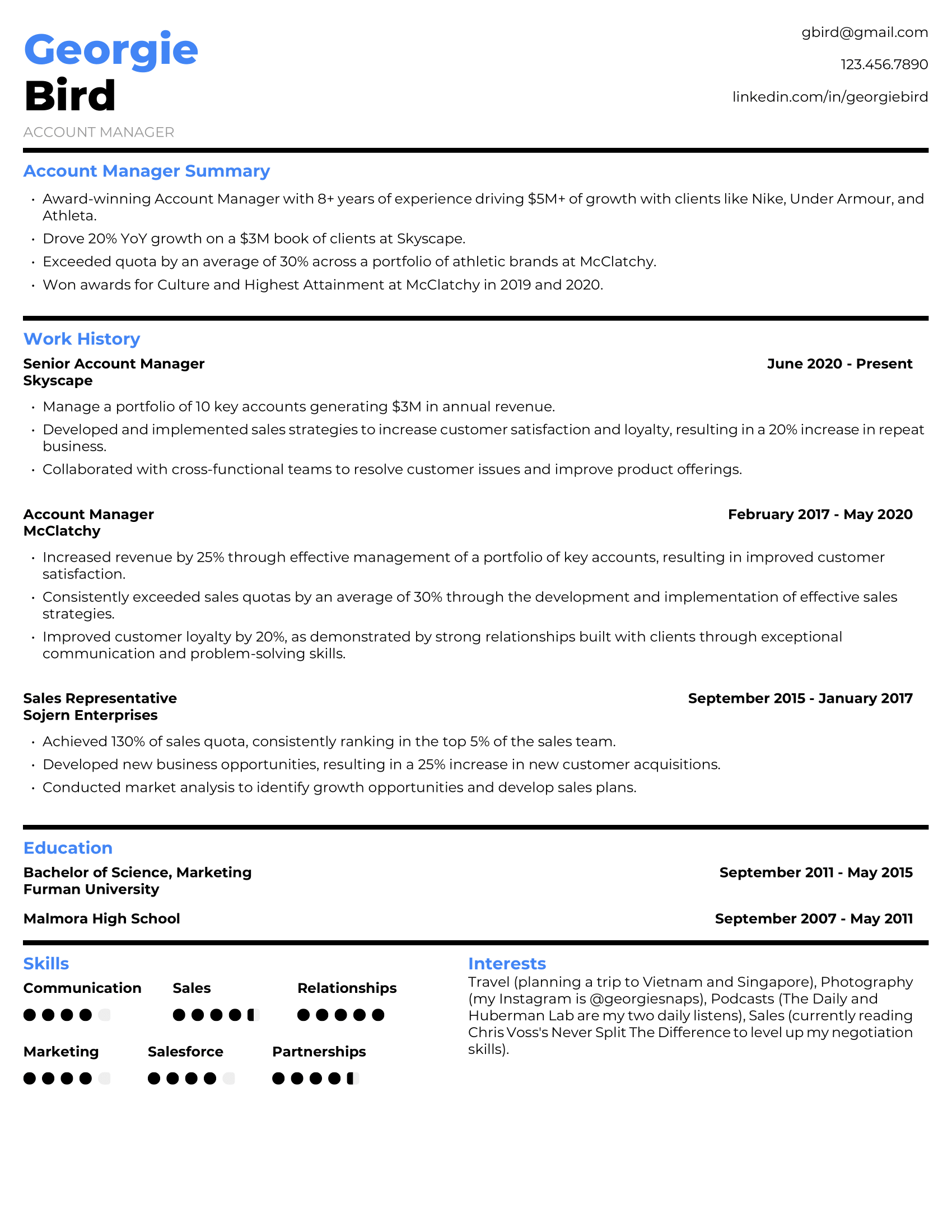 New Account Manager Resume Example For Traditional Background