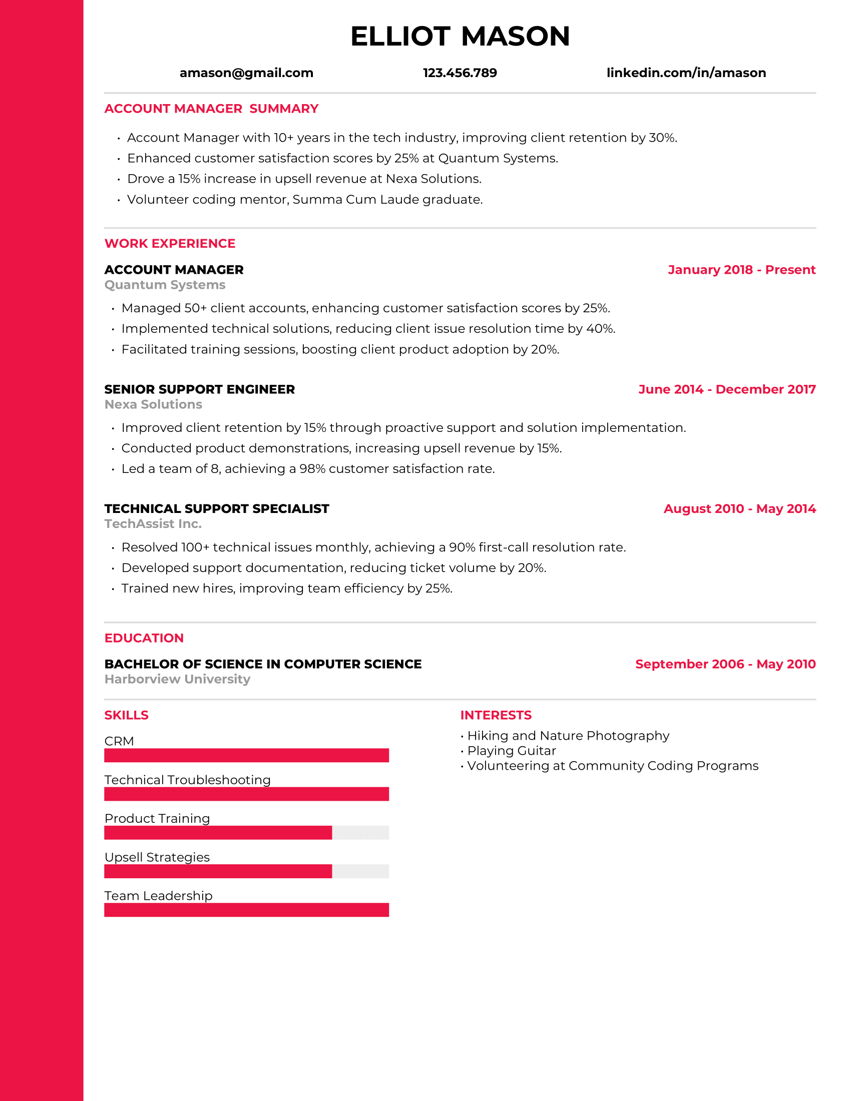 Technical Account Manager Resume Example