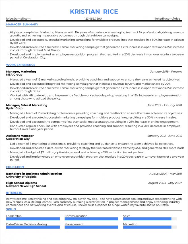 Manager Resume Examples For 2024 (20+ Skills & Templates)