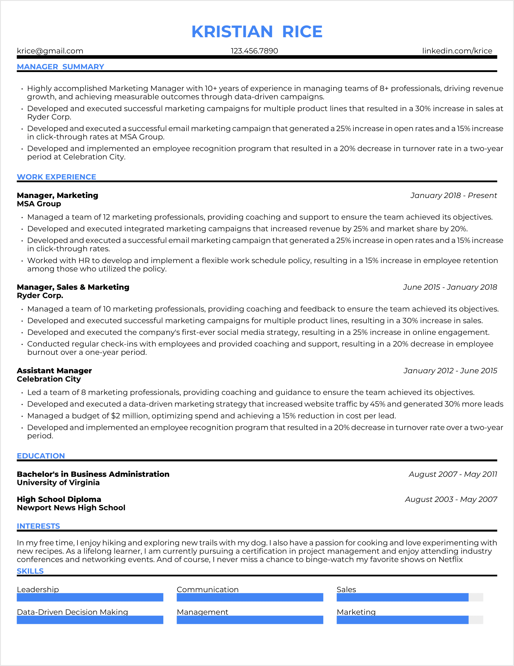 Manager Resume Example #1