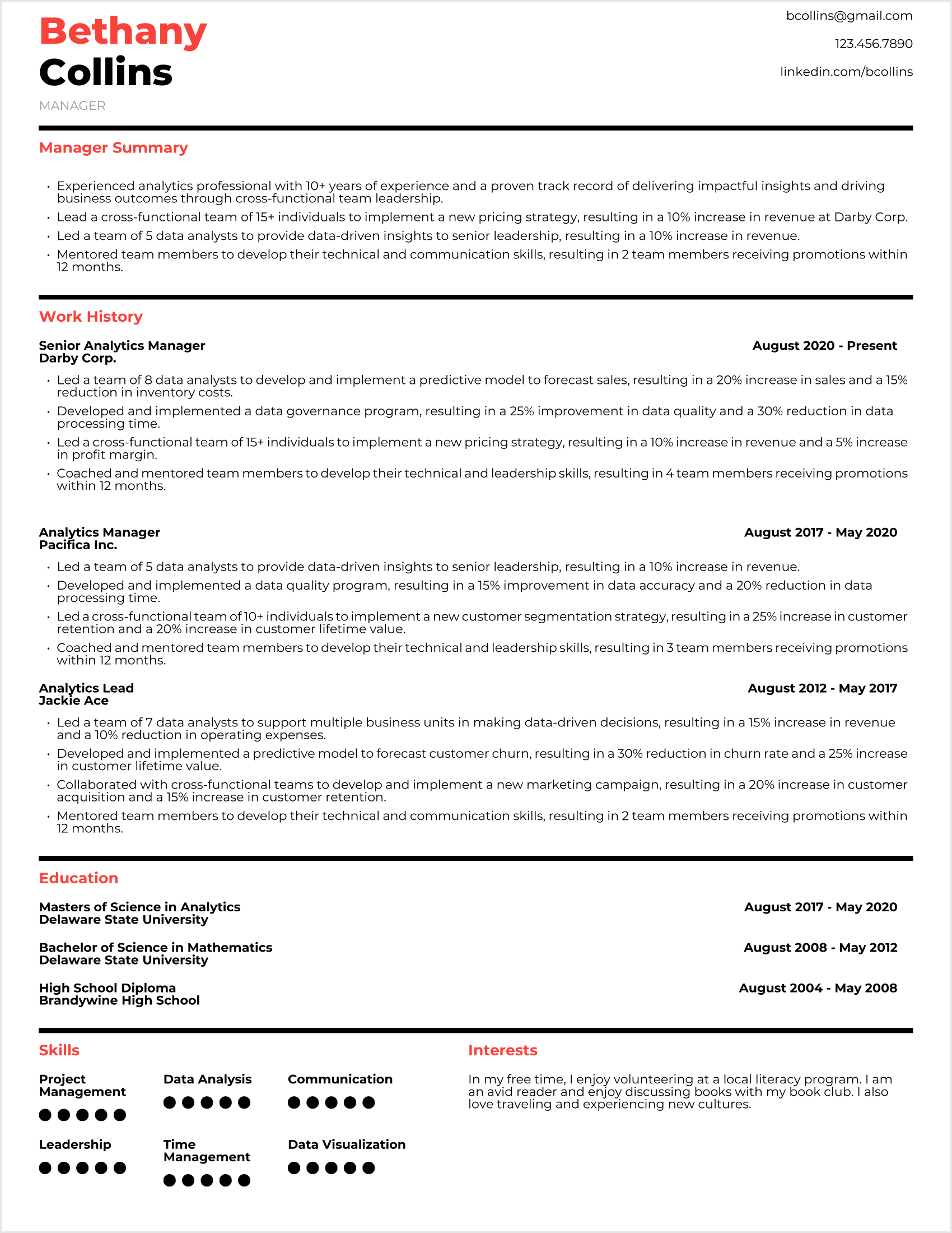 Manager Resume Example #2