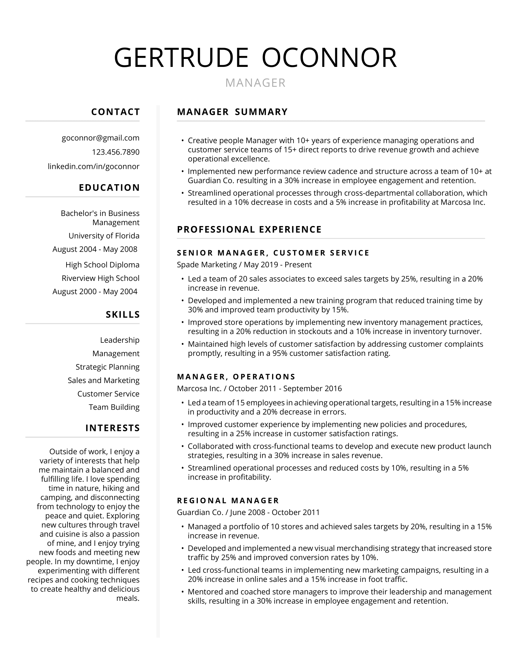 resume help for managers