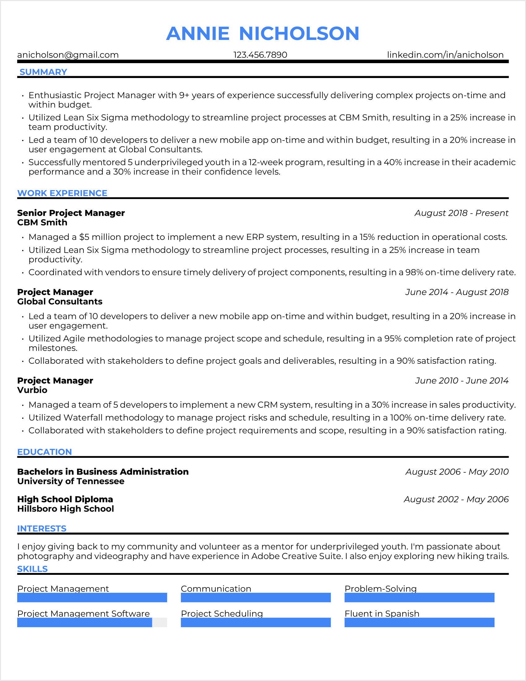 Project Manager Resume Example #1