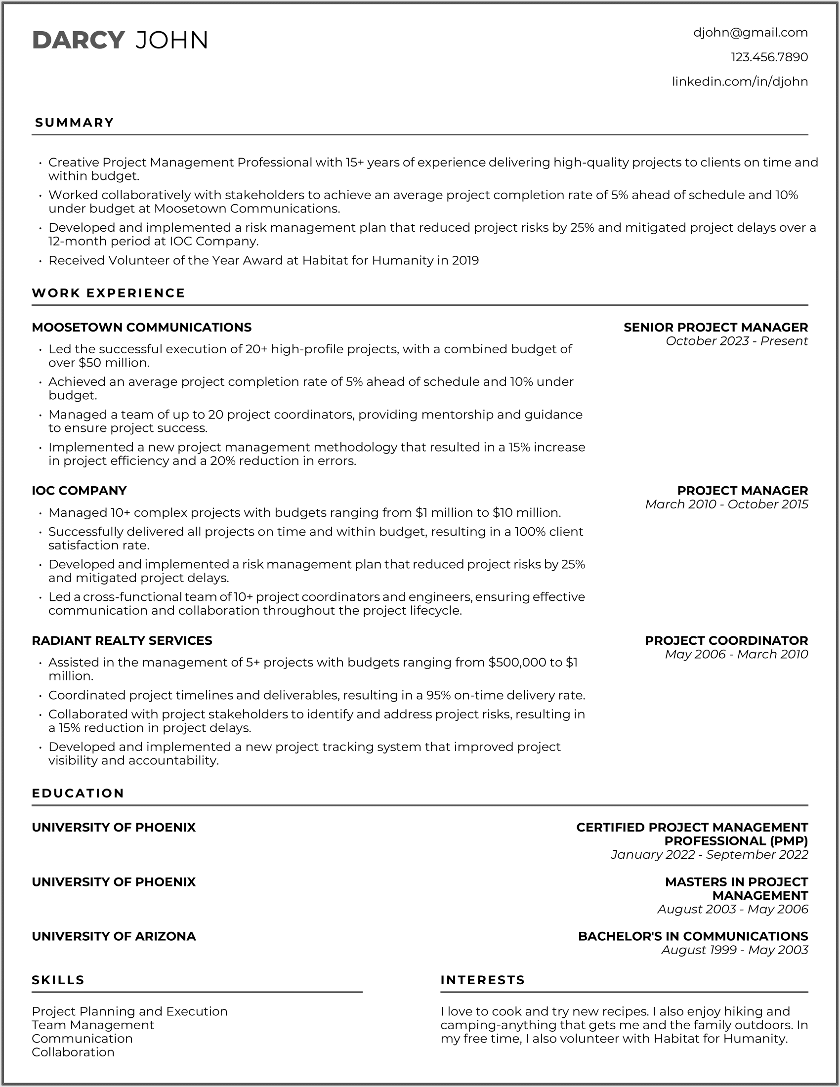 Project Manager Resume Example #3