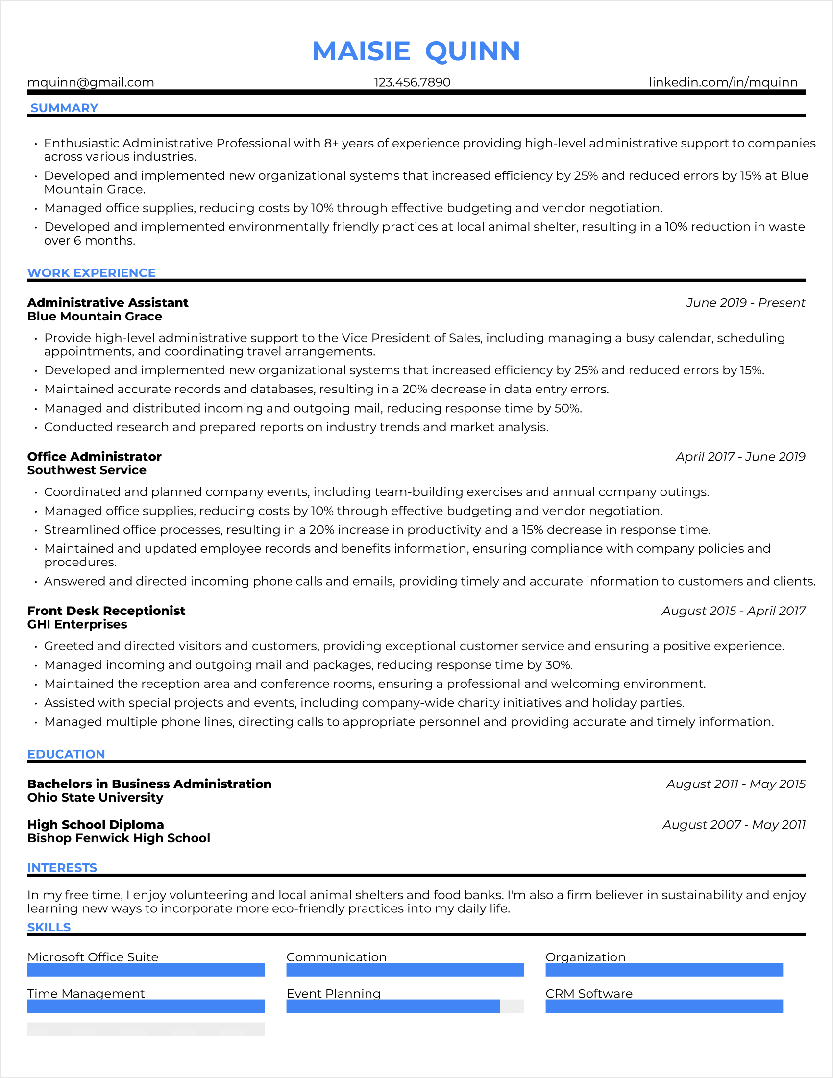 Administrative Assistant Resume Example #1