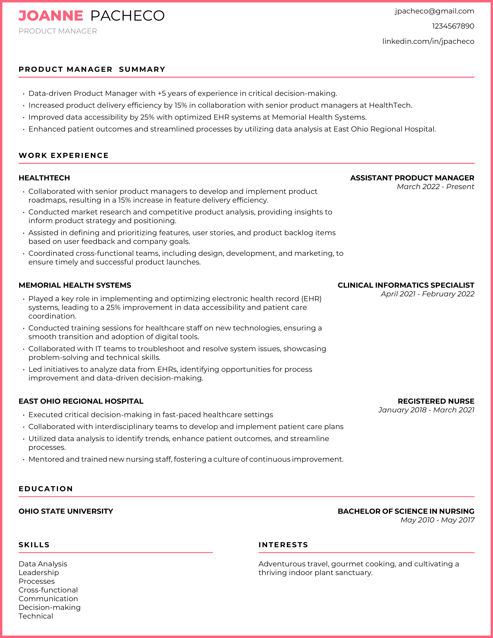 Product Manager Resume Example #2 - Non-Traditional