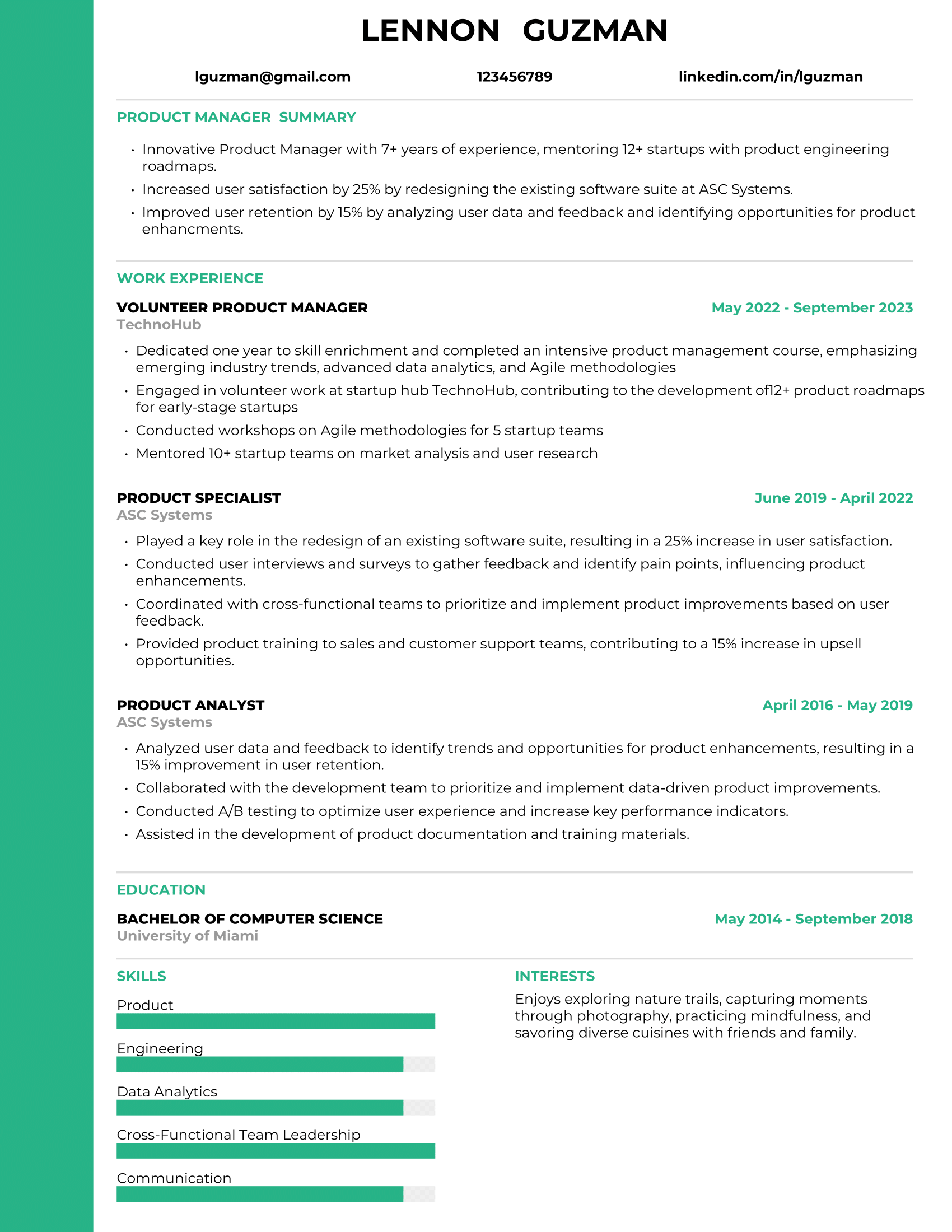 Product Manager Resume Example #3 - Career Gap