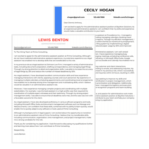 Administrative Assistant Cover Letter Example Page Thumbnail